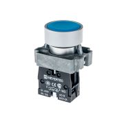 Кнопка плоская синяя, 1NO, металл