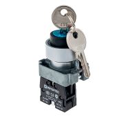 Переключатель с ключом 2 положения 1NO, 1 выемка, с фиксацией