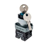 Переключатель с ключом 3 положения 2NO, 1 выемка, с фиксацией