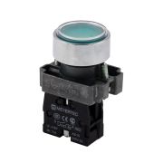 Кнопка плоская зеленая, 1NO, IP67, металл