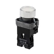 Кнопка плоская белая с подсветкой, 220V AC/DC, 1NO, IP67, металл
