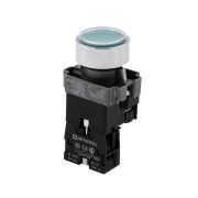 Кнопка  плоская зеленая с подсветкой, 220V AC/DC, 1NO, IP67, металл