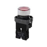 Кнопка плоская красная с подсветкой, 220V AC/DC, 1NС, IP67, металл