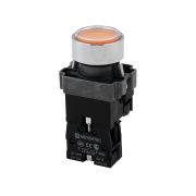 Кнопка плоская желтая с подсветкой, 220V AC/DC, 1NO, IP67, металл