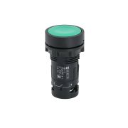 Кнопка плоская зеленая с фиксацией, 1NO+1NC, IP54, пластик