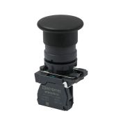 Кнопка грибовидная черная, 40 мм, пружиный возврат, 1NO, IP65, пластик