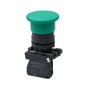 Кнопка грибовидная зеленая, 40 мм, пружинный возврат, 1NO, IP65, пластик