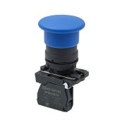 Кнопка грибовидная синяя, 40 мм, пружиный возврат, 1NO, IP65, пластик