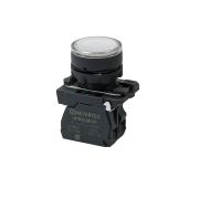 Кнопка белая с подсветкой, 1NO, 220V AC/DC, IP65, пластик