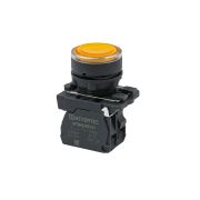 Кнопка желтая с подсветкой, 1NO, 220V AC/DC, IP65, пластик