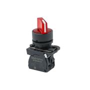 Переключатель  на 2 положения с фиксацией и подсветкой,  красный, 1NС, 24V AC/DC, IP65. пластик
