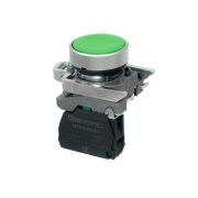 Кнопка плоская зеленая, 1NO, IP65, металл