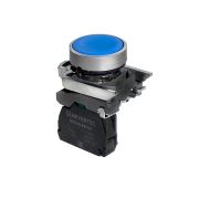 Кнопка плоская синяя, 1NO, IP65, металл