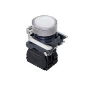 Кнопка белая с подсветкой, 1NO, 220V AC/DC, IP65, металл