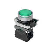 Кнопка зеленая с подсветкой, 1NO, 24V AC/DC, IP65, металл