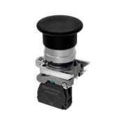 Кнопка грибовидная черная, 40 мм, пружиный возврат, 1NO, IP65,металл