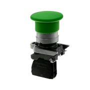 Кнопка грибовидная зеленая, 40 мм, пружиный возврат, 1NO, IP65, металл