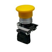 Кнопка грибовидная желтая, 40 мм, пружиный возврат, 1NO, IP65, металл