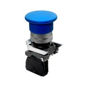 Кнопка грибовидная синяя, 40 мм, пружиный возврат, 1NO, IP65, металл