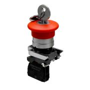 Кнопка грибовидная аварийной остановки с ключом, красная, 40 мм, возврат поворотом с фиксацией, 1NC, IP65, металл