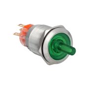 Переключатель с подсветкой, с фиксацией, 220V AC/DC, зеленый, 2 положения, 1NO+1NC, IP67, нержавеющая сталь