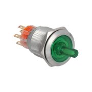 Переключатель с подсветкой, с фиксацией, 220V AC/DC, зеленый, 3 положения, 2NO+2NC, IP67, нержавеющая сталь