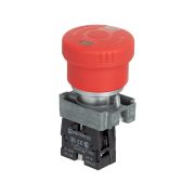 Кнопка грибовидная аварийной остановки с окном, красная, 40 мм, возврат поворотом с фиксацией, 1NC, IP65, металл