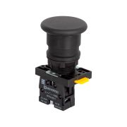 Кнопка грибовидная черная, 40 мм, пружиный возврат, 1NO, IP54, пластик