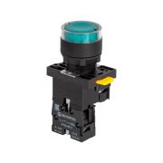 Кнопка зеленая с подсветкой, 1NO, 220V AC/DC, IP54, пластик