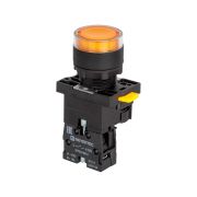 Кнопка желтая с подсветкой, 1NO, 220V AC/DC, IP54, пластик