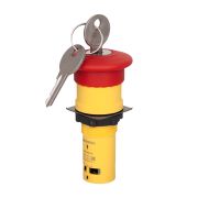 Кнопка грибовидная красная с ключом, c фиксацией, 1 выемка Ø 40 мм, 1NO+1NC, IP65, пластик