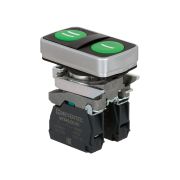 Кнопка двойная плоская, зеленая, маркировка 