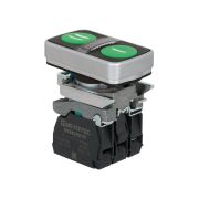 Кнопка двойная плоская с подсветкой, зеленая, маркировка 