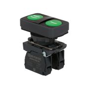 Кнопка двойная плоская, зеленая, маркировка 