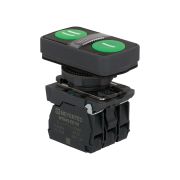 Кнопка двойная плоская с подсветкой, зеленая, маркировка 