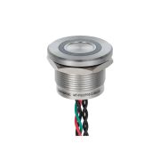 Пьезокнопка, Ø22 мм, подсветка кольцом (красная/зеленая), 5-проводная (общий катод), NO, возврат, 24В AC/DC, IP68